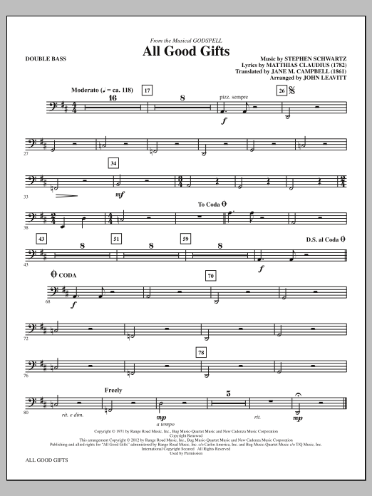 John Leavitt All Good Gifts - Double Bass Sheet Music Notes & Chords for Choir Instrumental Pak - Download or Print PDF