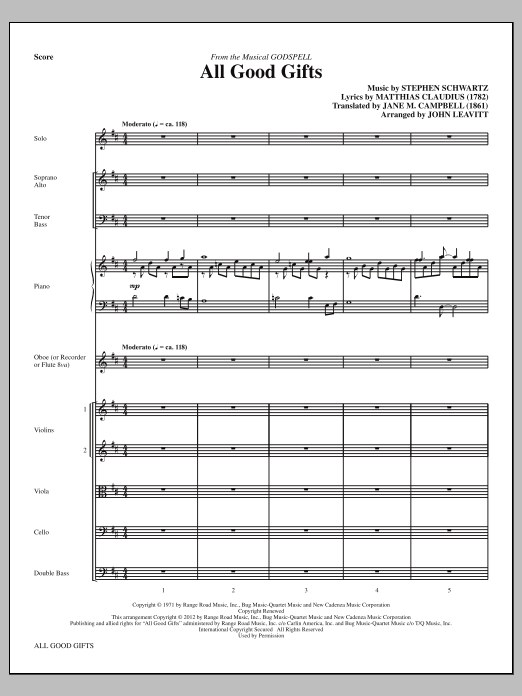 John Leavitt All Good Gifts - Full Score Sheet Music Notes & Chords for Choir Instrumental Pak - Download or Print PDF