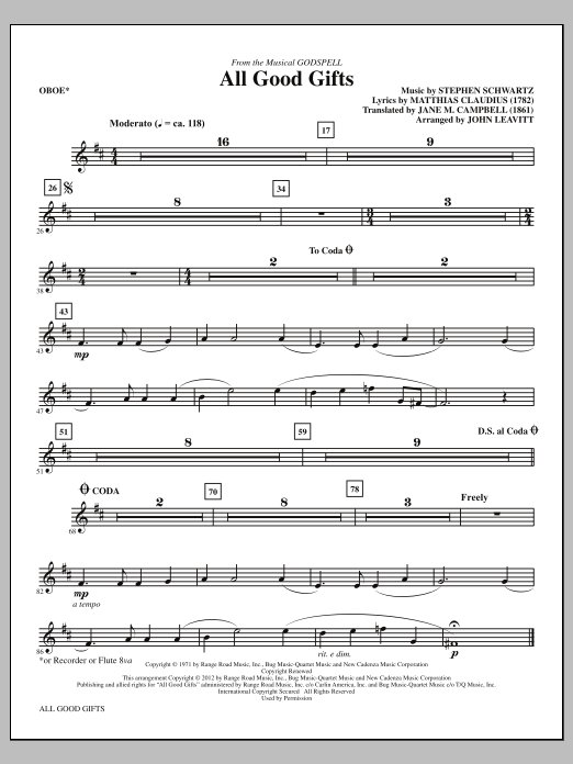 John Leavitt All Good Gifts - Oboe Sheet Music Notes & Chords for Choir Instrumental Pak - Download or Print PDF