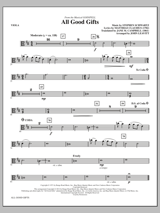 John Leavitt All Good Gifts - Viola Sheet Music Notes & Chords for Choir Instrumental Pak - Download or Print PDF