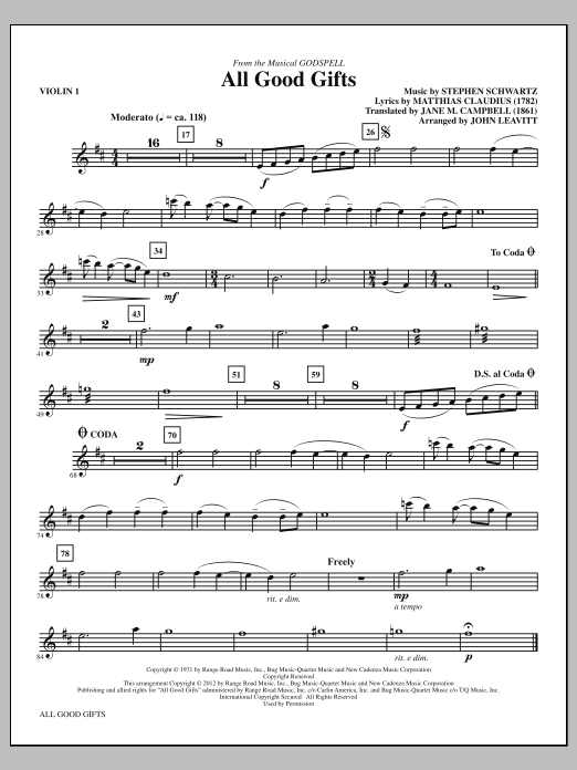 John Leavitt All Good Gifts - Violin 1 Sheet Music Notes & Chords for Choir Instrumental Pak - Download or Print PDF