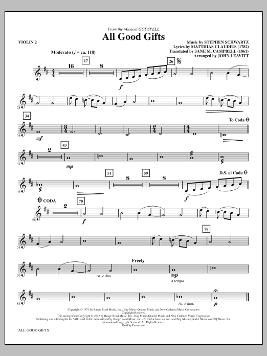 John Leavitt All Good Gifts - Violin 2 Sheet Music Notes & Chords for Choir Instrumental Pak - Download or Print PDF
