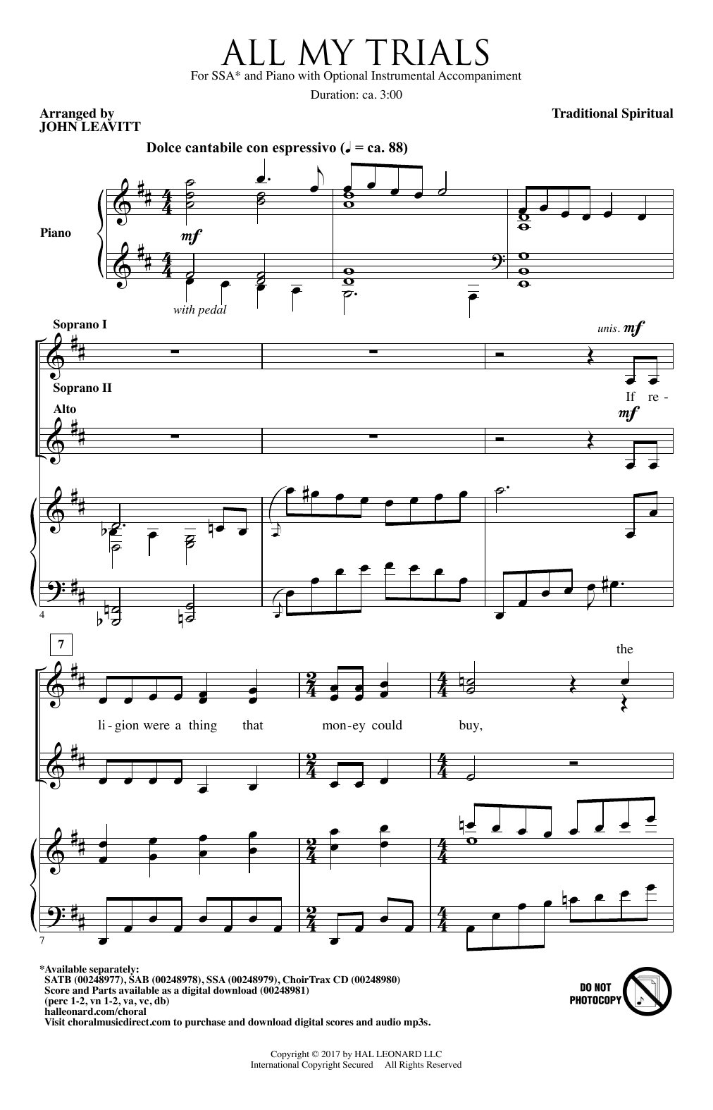 John Leavitt All My Trials Sheet Music Notes & Chords for SATB - Download or Print PDF