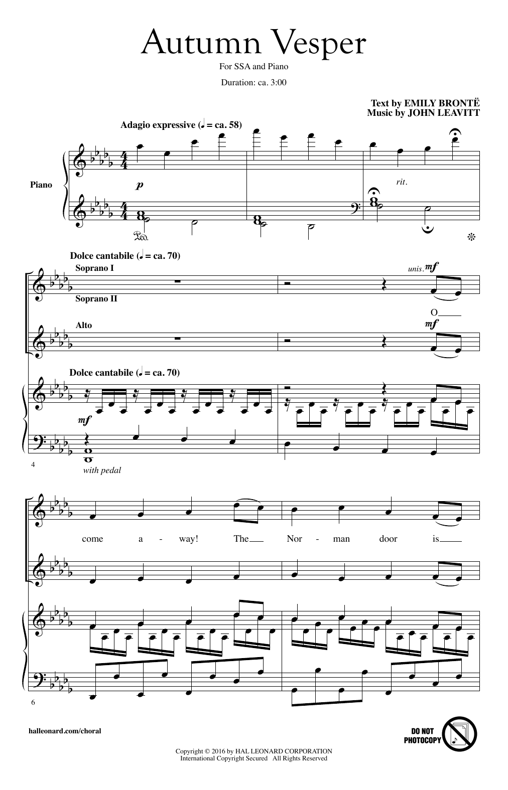 John Leavitt Autumn Vesper Sheet Music Notes & Chords for SSA - Download or Print PDF