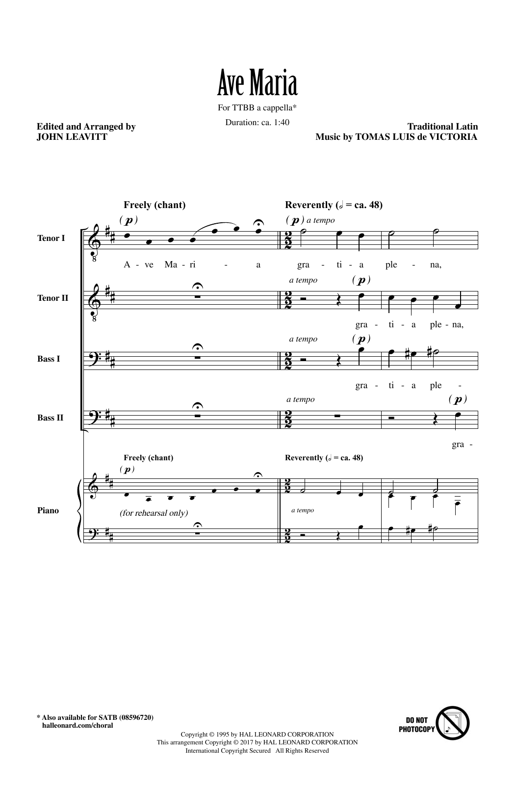 John Leavitt Ave Maria Sheet Music Notes & Chords for TTBB - Download or Print PDF