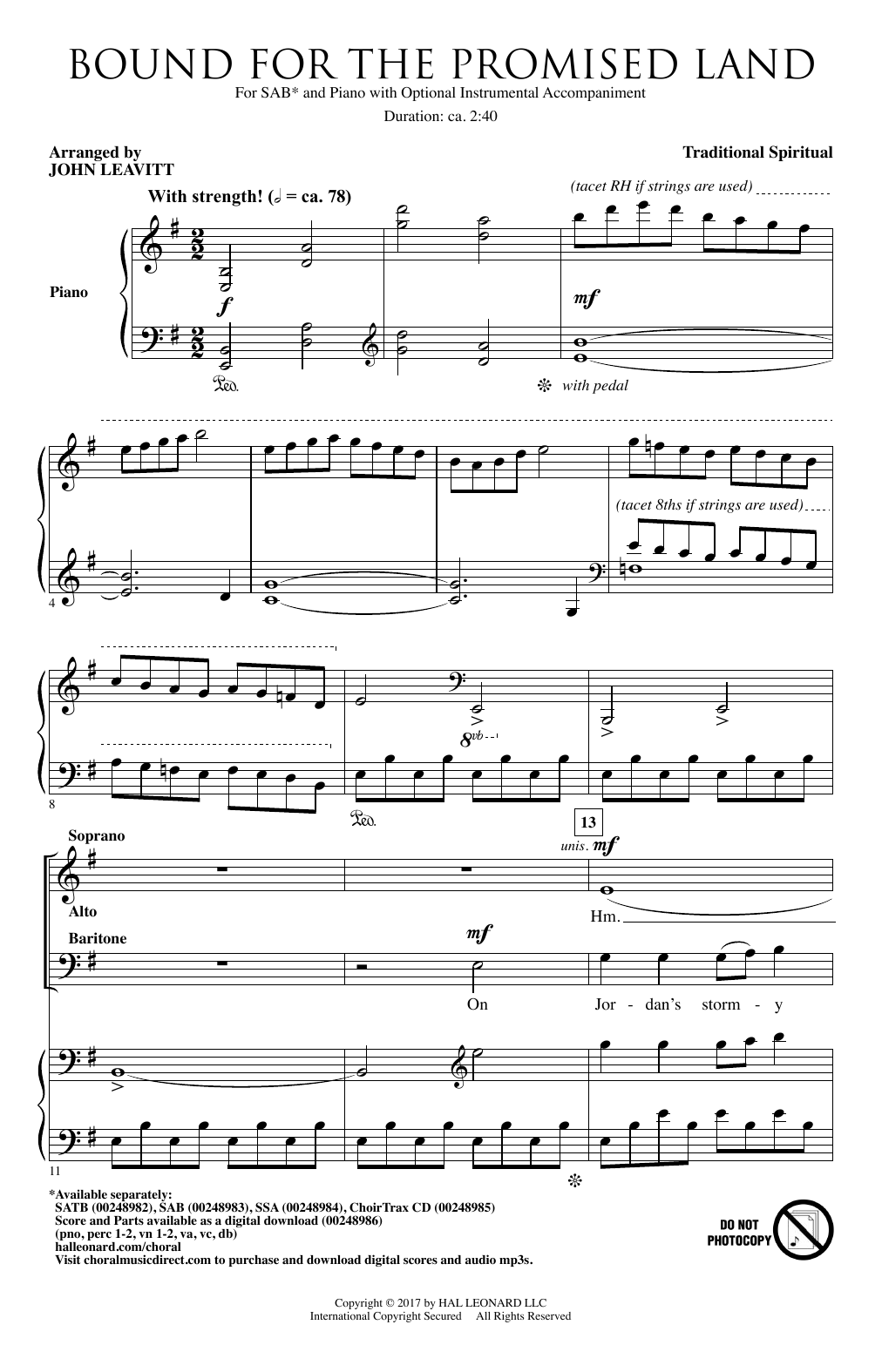 John Leavitt Bound For The Promised Land Sheet Music Notes & Chords for SAB - Download or Print PDF