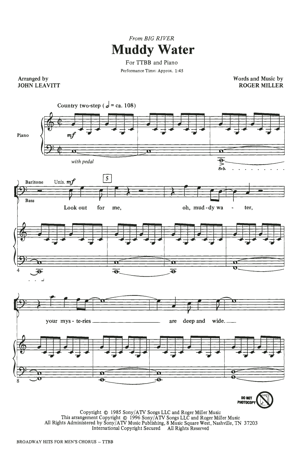 John Leavitt Broadway Hits For Men's Chorus Sheet Music Notes & Chords for TTBB - Download or Print PDF