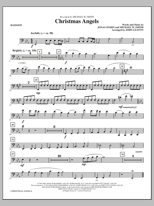John Leavitt Christmas Angels - Bassoon Sheet Music Notes & Chords for Choir Instrumental Pak - Download or Print PDF