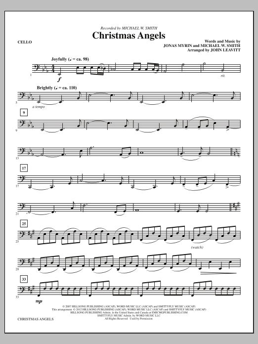 John Leavitt Christmas Angels - Cello Sheet Music Notes & Chords for Choir Instrumental Pak - Download or Print PDF