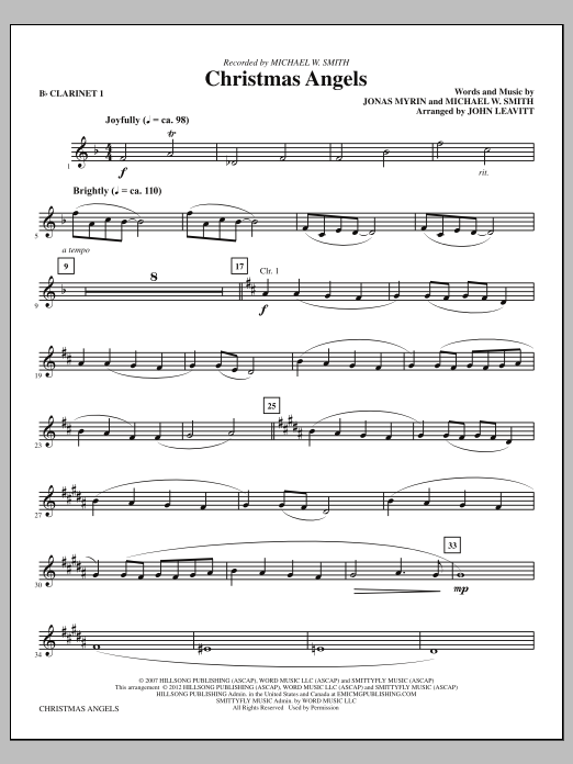 John Leavitt Christmas Angels - Clarinet 1 Sheet Music Notes & Chords for Choir Instrumental Pak - Download or Print PDF