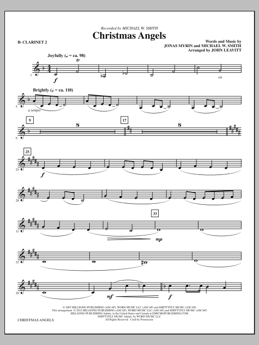 John Leavitt Christmas Angels - Clarinet 2 Sheet Music Notes & Chords for Choir Instrumental Pak - Download or Print PDF