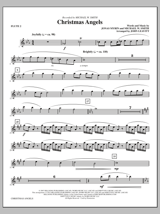 John Leavitt Christmas Angels - Flute 2 Sheet Music Notes & Chords for Choir Instrumental Pak - Download or Print PDF
