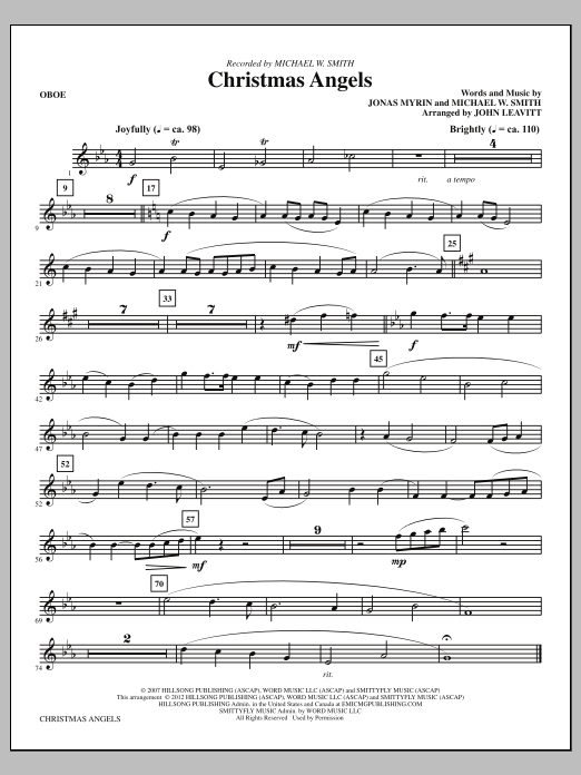 John Leavitt Christmas Angels - Oboe Sheet Music Notes & Chords for Choir Instrumental Pak - Download or Print PDF