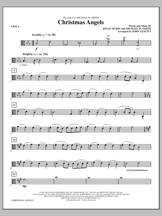 John Leavitt Christmas Angels - Viola Sheet Music Notes & Chords for Choir Instrumental Pak - Download or Print PDF