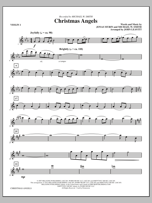 John Leavitt Christmas Angels - Violin 1 Sheet Music Notes & Chords for Choir Instrumental Pak - Download or Print PDF