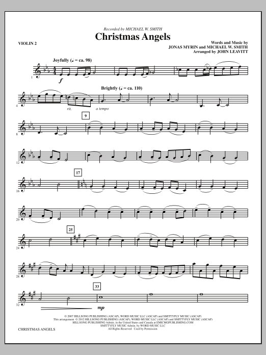 John Leavitt Christmas Angels - Violin 2 Sheet Music Notes & Chords for Choir Instrumental Pak - Download or Print PDF