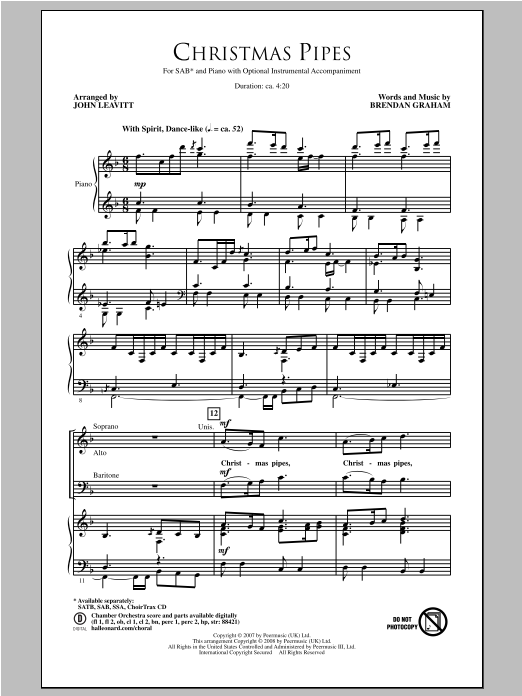 John Leavitt Christmas Pipes Sheet Music Notes & Chords for SATB - Download or Print PDF