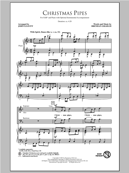 John Leavitt Christmas Pipes Sheet Music Notes & Chords for SAB - Download or Print PDF