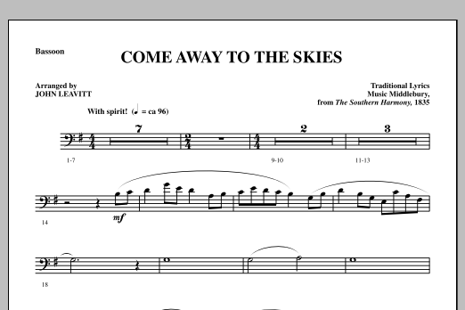 John Leavitt Come Away To The Skies - Bassoon Sheet Music Notes & Chords for Choir Instrumental Pak - Download or Print PDF