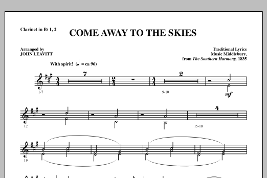 John Leavitt Come Away To The Skies - Bb Clarinet 1 & 2 Sheet Music Notes & Chords for Choir Instrumental Pak - Download or Print PDF