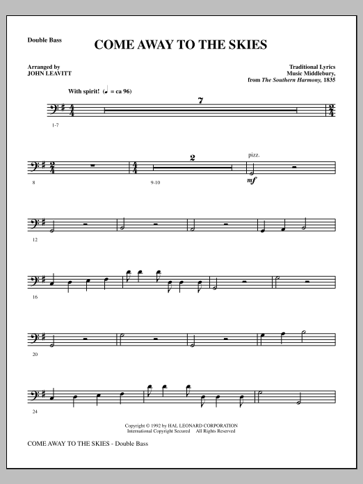 John Leavitt Come Away To The Skies - Double Bass Sheet Music Notes & Chords for Choir Instrumental Pak - Download or Print PDF