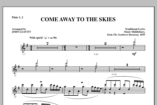 John Leavitt Come Away To The Skies - Flute 1 & 2 Sheet Music Notes & Chords for Choir Instrumental Pak - Download or Print PDF
