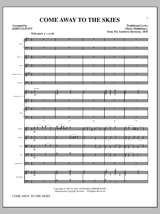 John Leavitt Come Away To The Skies - Full Score Sheet Music Notes & Chords for Choir Instrumental Pak - Download or Print PDF