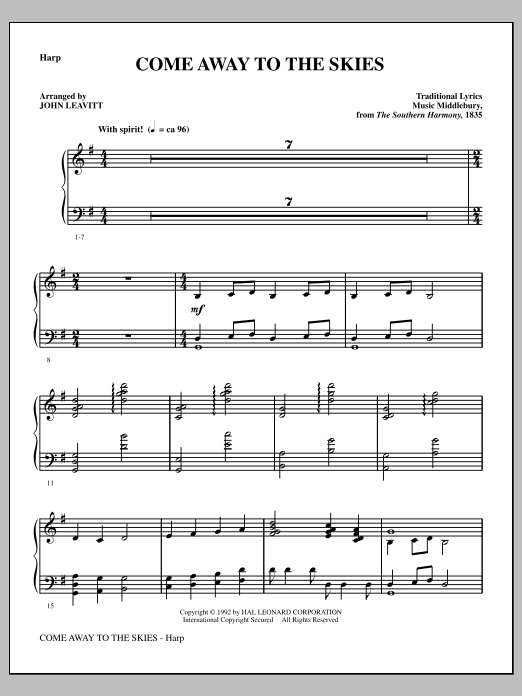 John Leavitt Come Away To The Skies - Harp Sheet Music Notes & Chords for Choir Instrumental Pak - Download or Print PDF