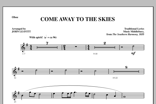 John Leavitt Come Away To The Skies - Oboe Sheet Music Notes & Chords for Choir Instrumental Pak - Download or Print PDF