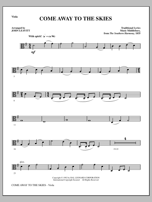 John Leavitt Come Away To The Skies - Viola Sheet Music Notes & Chords for Choir Instrumental Pak - Download or Print PDF