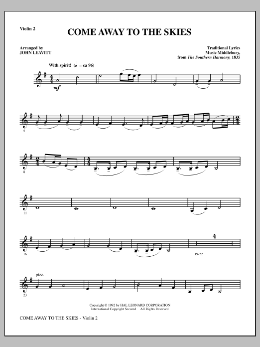 John Leavitt Come Away To The Skies - Violin 2 Sheet Music Notes & Chords for Choir Instrumental Pak - Download or Print PDF