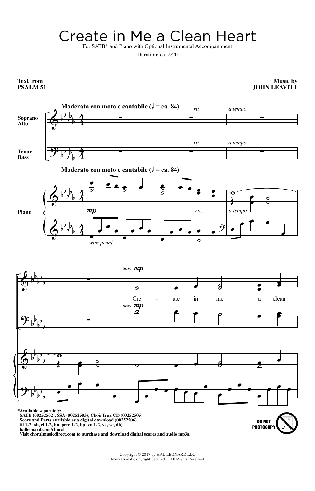 John Leavitt Create In Me A Clean Heart Sheet Music Notes & Chords for SSA - Download or Print PDF