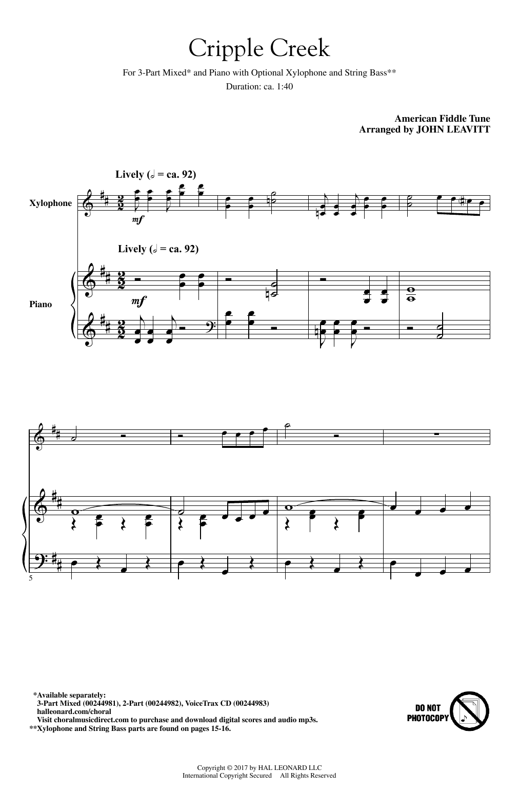 John Leavitt Cripple Creek Sheet Music Notes & Chords for 2-Part Choir - Download or Print PDF