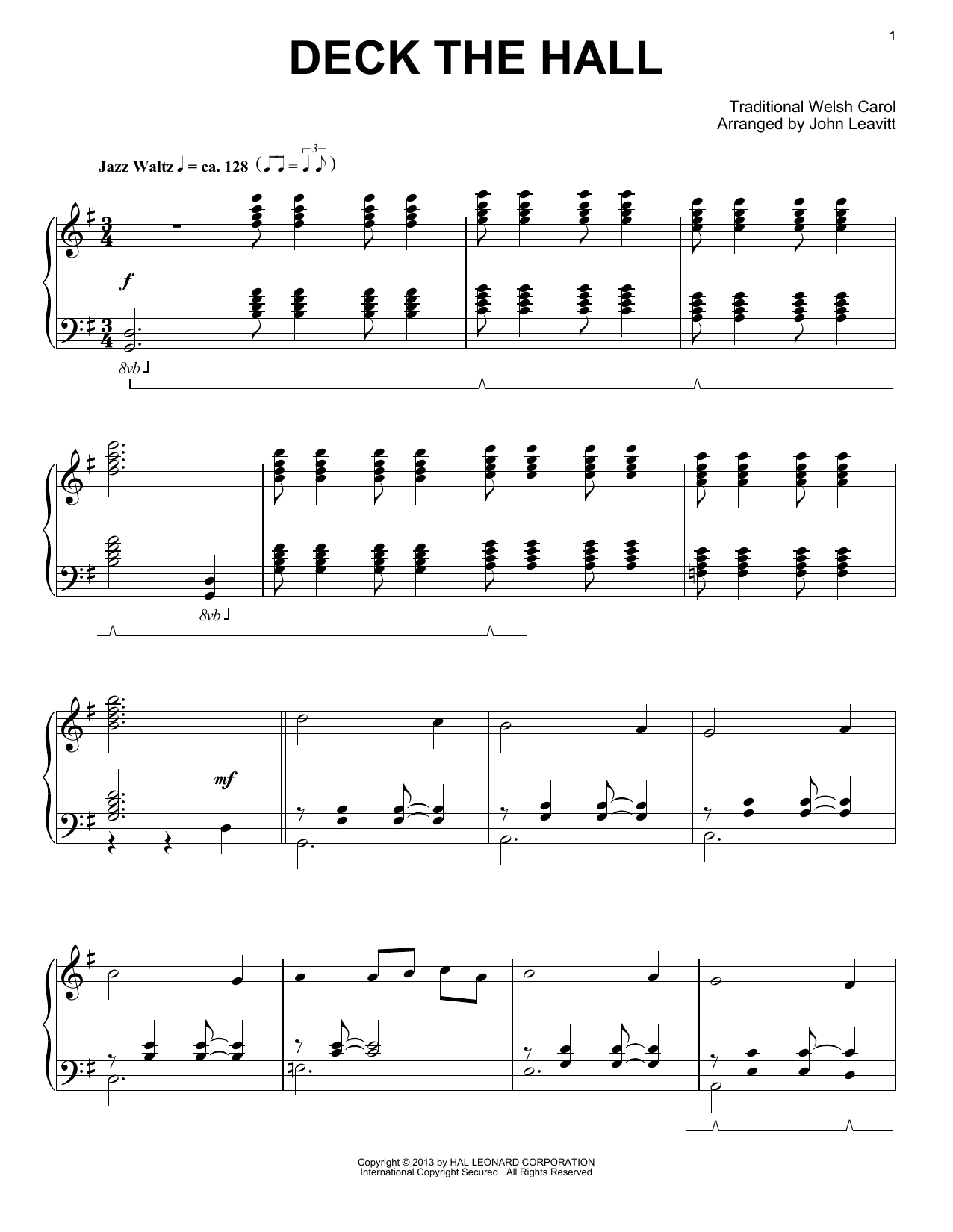 John Leavitt Deck The Hall Sheet Music Notes & Chords for Piano - Download or Print PDF