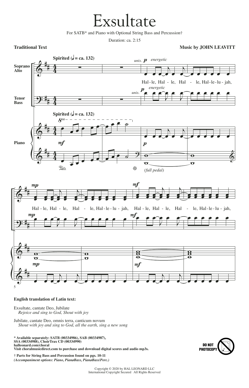 John Leavitt Exsultate Sheet Music Notes & Chords for SSA Choir - Download or Print PDF