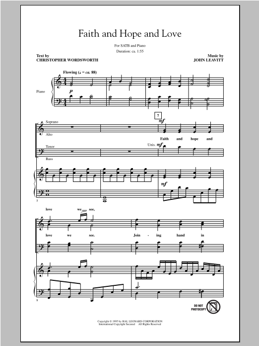 John Leavitt Faith And Hope And Love Sheet Music Notes & Chords for SATB - Download or Print PDF