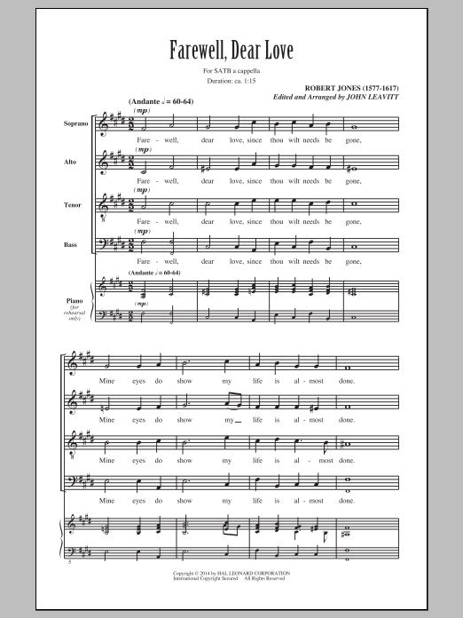 John Leavitt Farewell, Dear Love Sheet Music Notes & Chords for SATB - Download or Print PDF