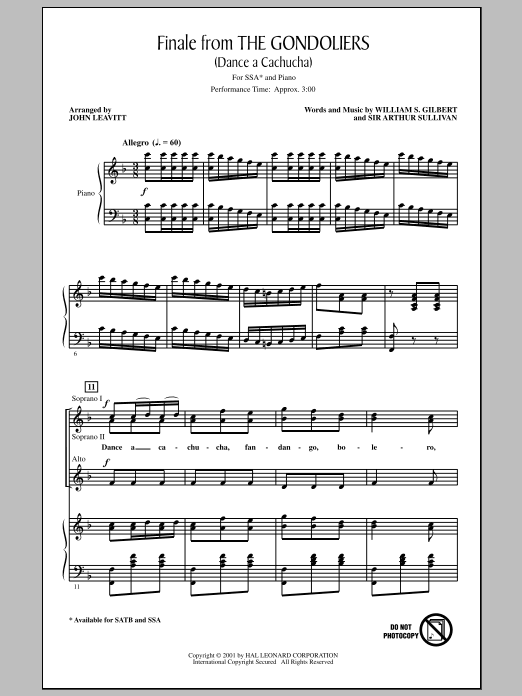 John Leavitt Finale from The Gondoliers (Dance a Cachucha) Sheet Music Notes & Chords for SSA - Download or Print PDF
