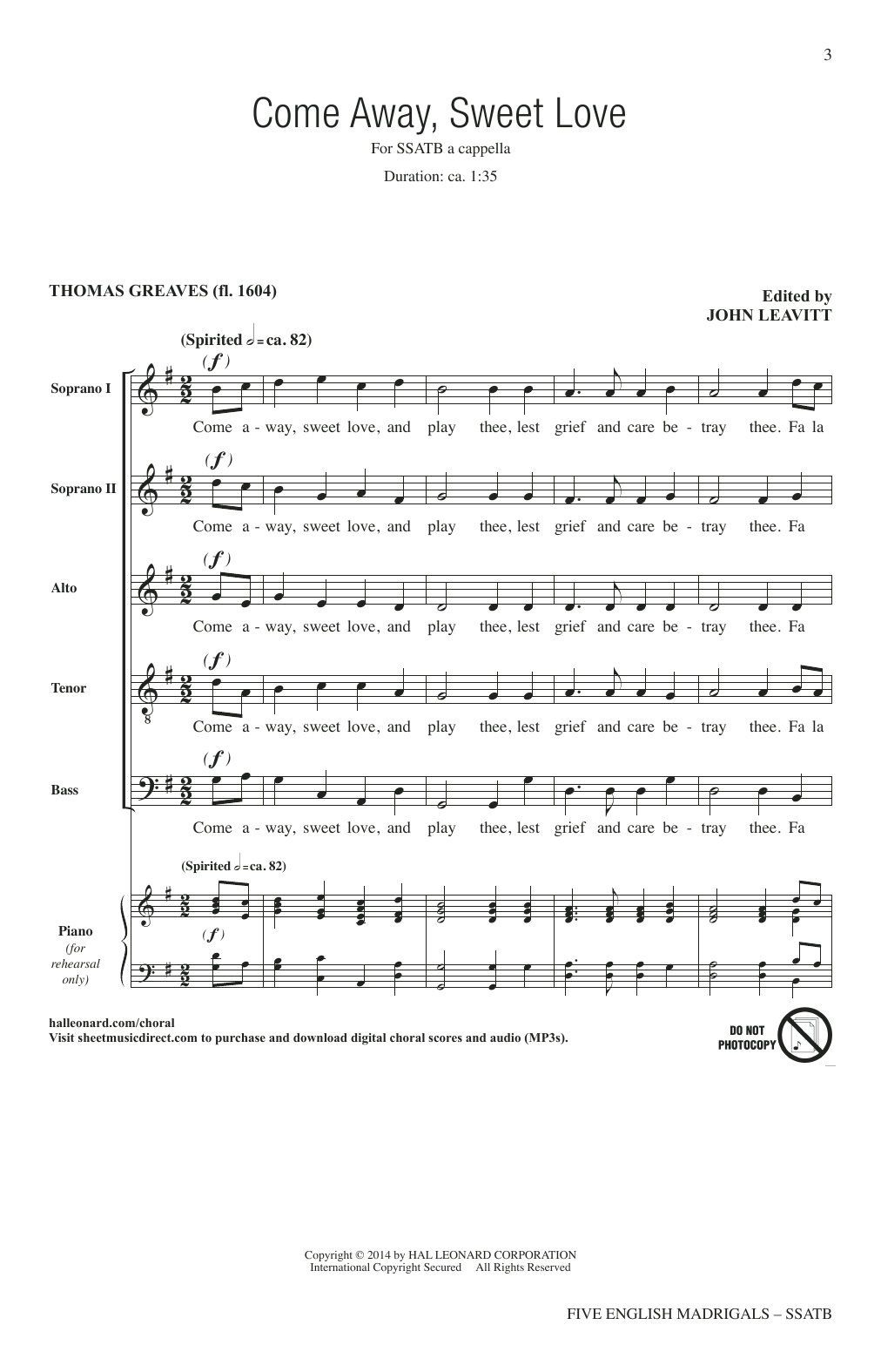 John Leavitt Five English Madrigals Sheet Music Notes & Chords for SSATB Choir - Download or Print PDF