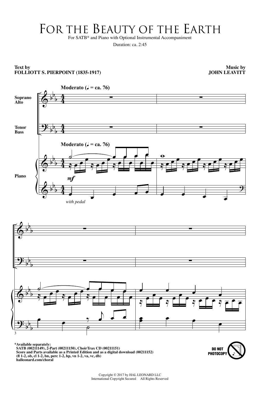 John Leavitt For The Beauty Of The Earth Sheet Music Notes & Chords for SATB - Download or Print PDF
