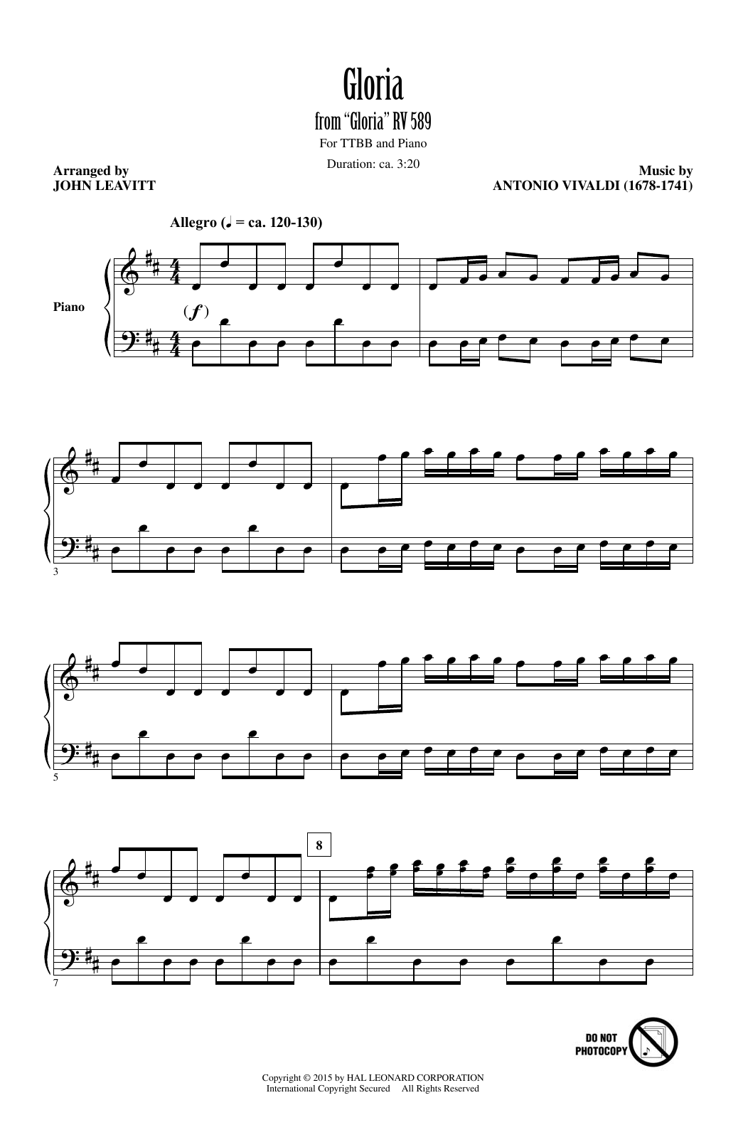 Antonio Vivaldi Gloria In Excelsis (Arr. John Leavitt) Sheet Music Notes & Chords for TTBB - Download or Print PDF