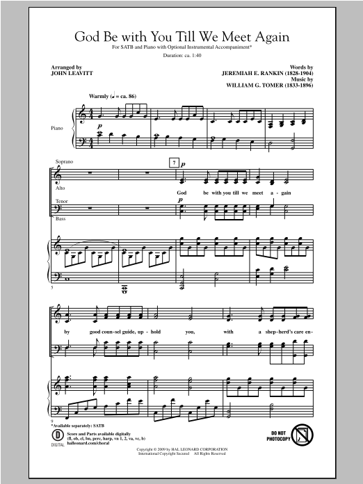 William G. Tomer God Be With You Till We Meet Again (arr. John Leavitt) Sheet Music Notes & Chords for SATB - Download or Print PDF