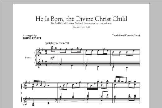 Traditional Carol He Is Born (arr. John Leavitt) Sheet Music Notes & Chords for 2-Part Choir - Download or Print PDF
