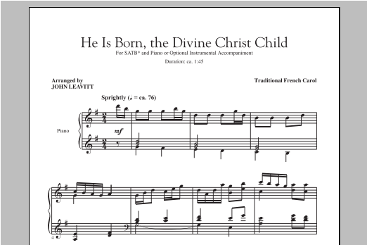 Traditional Carol He Is Born (arr. John Leavitt) Sheet Music Notes & Chords for SATB - Download or Print PDF