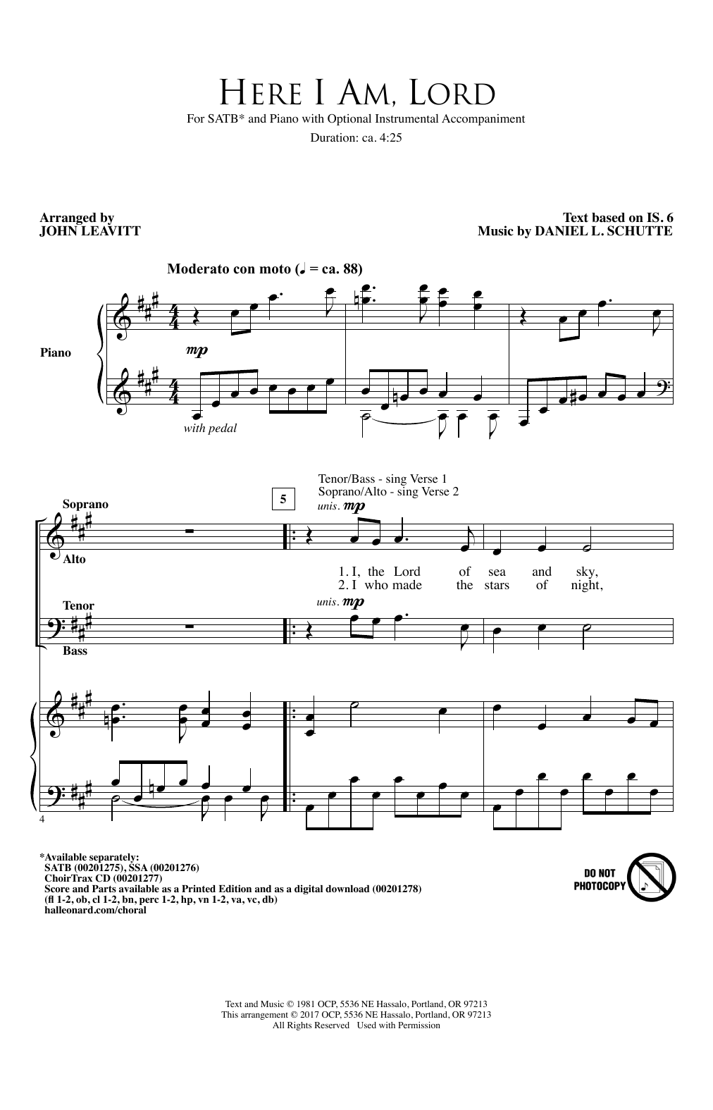 John Leavitt Here I Am, Lord Sheet Music Notes & Chords for SSA - Download or Print PDF