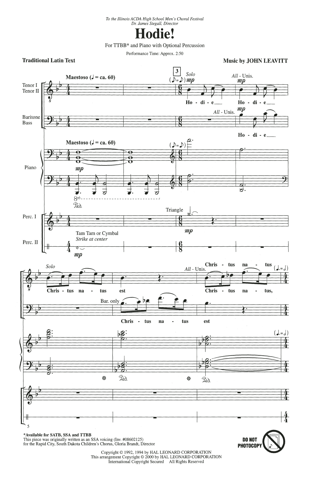 John Leavitt Hodie! Sheet Music Notes & Chords for SSA Choir - Download or Print PDF