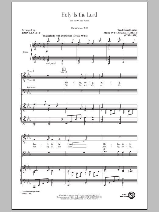 John Leavitt Holy Is The Lord Sheet Music Notes & Chords for TTBB - Download or Print PDF