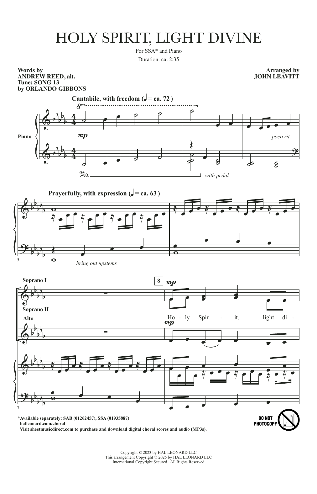John Leavitt Holy Spirit, Light Divine Sheet Music Notes & Chords for SSA Choir - Download or Print PDF
