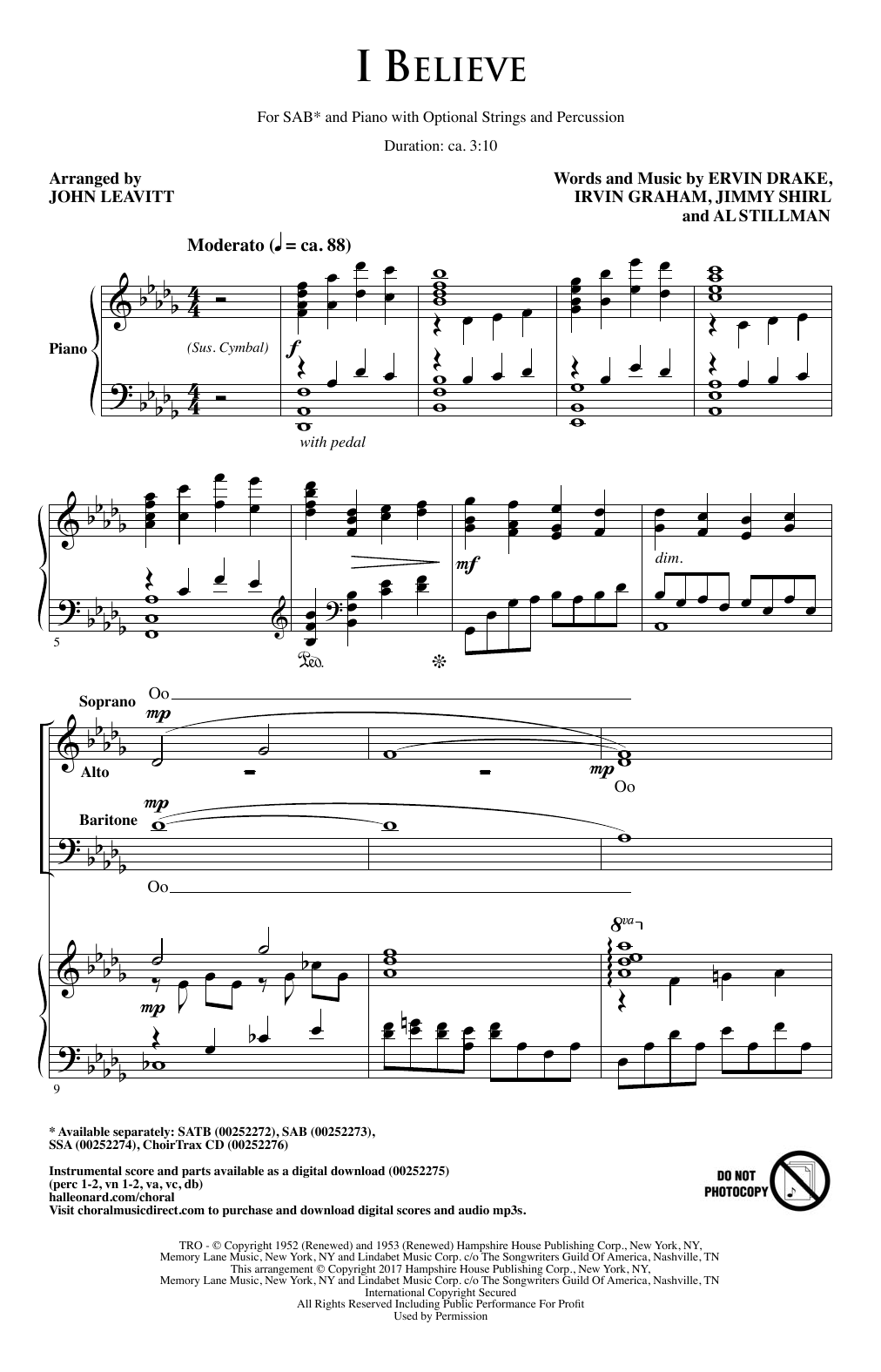 John Leavitt I Believe Sheet Music Notes & Chords for SATB - Download or Print PDF