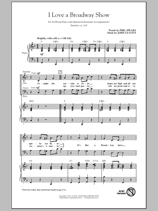 John Leavitt I Love A Broadway Show Sheet Music Notes & Chords for SATB - Download or Print PDF
